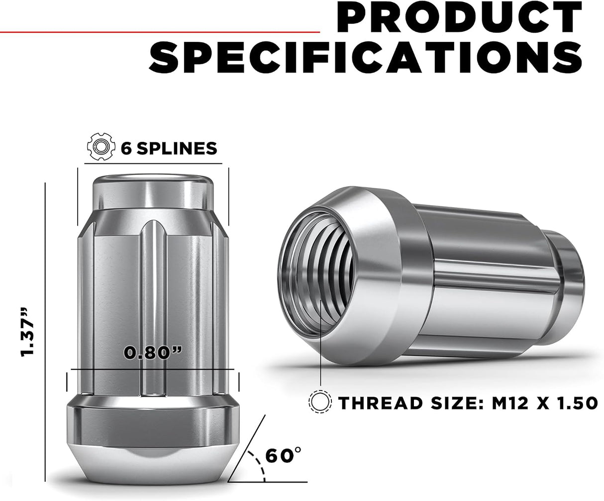 16 Spline Tuner Racing Lug Nuts + 1 Key | 12X1.5 | Jdm Honda Acura | 5X114.3
