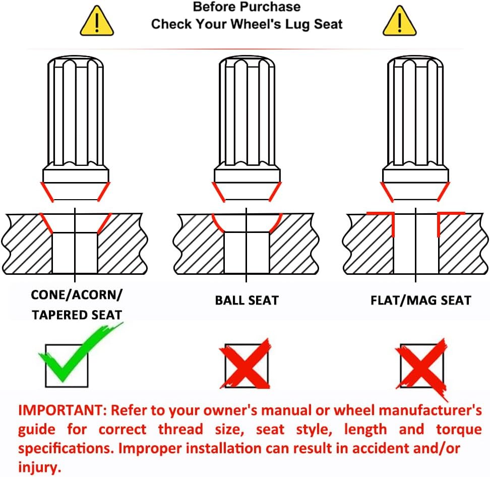 24 Black Spline Lug Nuts | 14X1.5 Thread Pitch | 2" Inch Tall | + Security Key