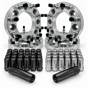 4 piece set of 8x6.5 to 8x170 wheel adapters 1.5 inch and 2 inch for Chevy trucks, Dodge Trucks, and Ford Trucks plus free anti-theft spline truck lug nuts and wheel lock lugs key. Solid Forged Billet aluminum USA Made lifetime warranty