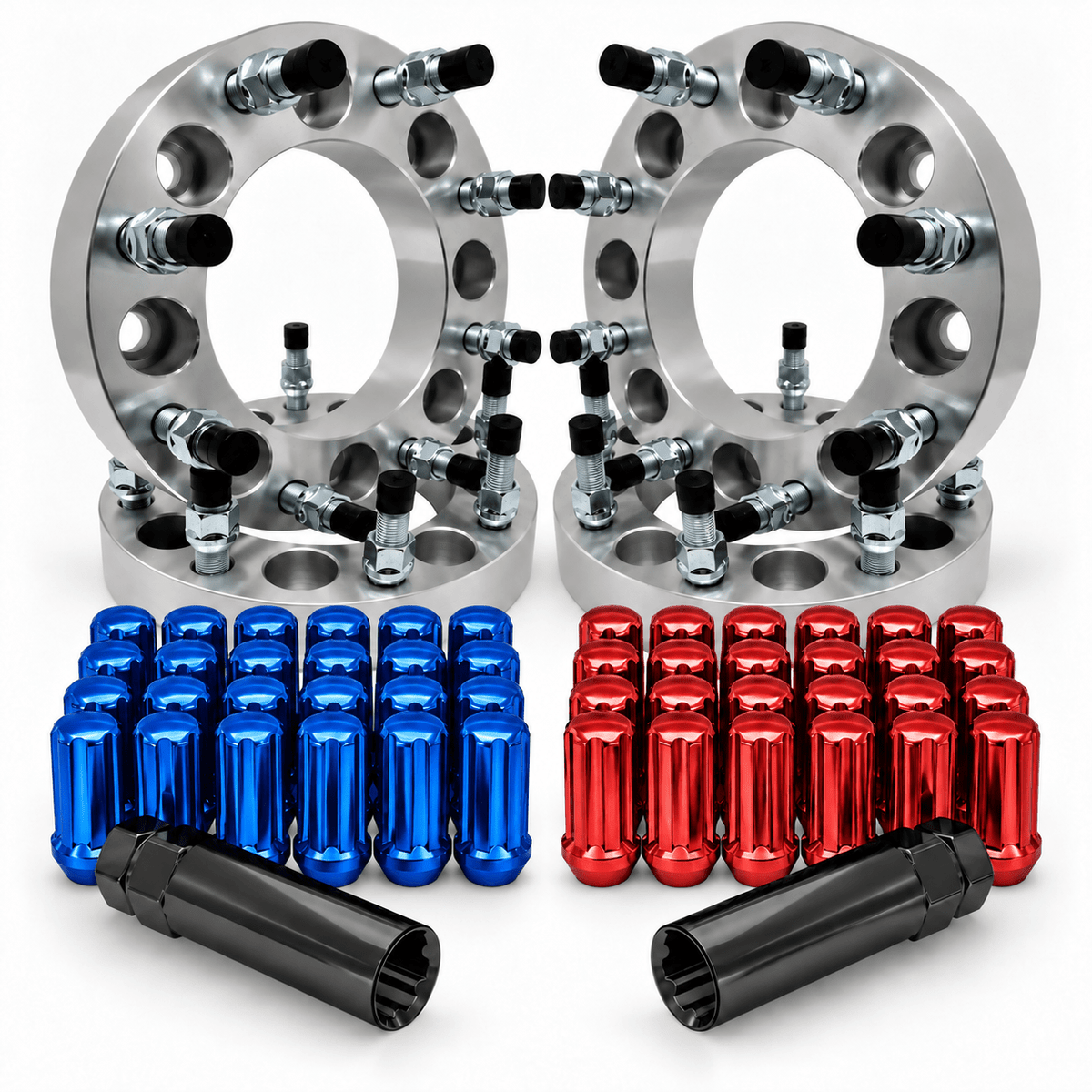 8x6.5 to 8x170 Wheel Adapters Chevy GMC, Dodge, Older F-250 F-350 Use 8x170 Wheels 14x1.5 Studs Blue or Red Spline Lug Kit Free 14x1.5 or 9/16-18 or 1/2"-20 Lug Nuts Universal Center Bore Forged 6061 T-6 Aluminum USA Lifetime Warranty!