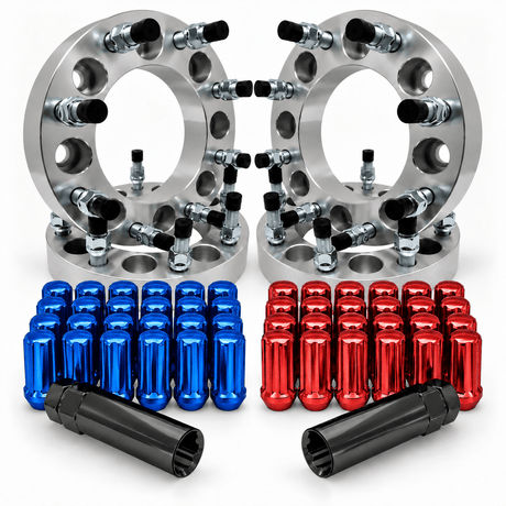 8x6.5 to 8x170 Wheel Adapters Chevy GMC, Dodge, Older F-250 F-350 Use 8x170 Wheels 14x1.5 Studs Blue or Red Spline Lug Kit Free 14x1.5 or 9/16-18 or 1/2"-20 Lug Nuts Universal Center Bore Forged 6061 T-6 Aluminum USA Lifetime Warranty!