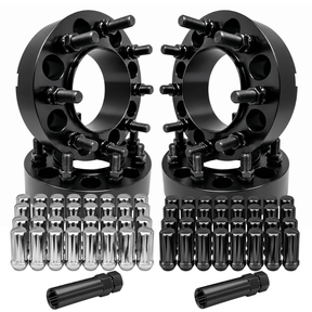 4x Hub & Wheel Centric Spacers 8x170 Ford F-250 F-350 Super Duty & Excursion 1999–2002 Non-Dually, 2" (50mm), M14x2.0 Studs & Nuts, 124.9mm Bore & Lip, Forged 6061-T6 Anodized Aluminum, Plus 32x Free Closed-End Black or Chrome Spline Lug Nuts - SET Group USA