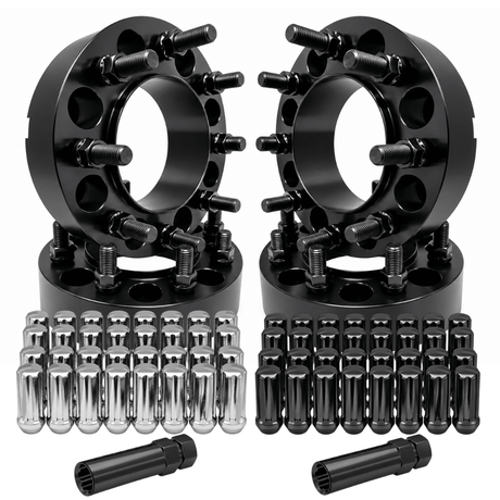 4x 8x170 Hub & Centric Spacers + Free Spline Lugs 2003+ Ford F-250 F-350 Super Duty & Excursion Non-Dually, 2" & 2.5" (50-63.5mm), M14x1.5 Studs & Nuts, 124.9mm Bore & Lip, Forged 6061-T6 Aluminum, 32 Free Black or Chrome Spline Lug Nuts - SET Group USA