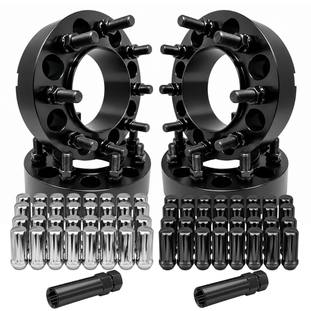 4x 8x170 Hub & Centric Spacers + Free Spline Lugs 2003+ Ford F-250 F-350 Super Duty & Excursion Non-Dually, 2" & 2.5" (50-63.5mm), M14x1.5 Studs & Nuts, 124.9mm Bore & Lip, Forged 6061-T6 Aluminum, 32 Free Black or Chrome Spline Lug Nuts - SET Group USA