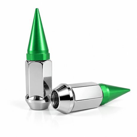 32x CHROME / GREEN SPIKED EXTENDED LUG NUTS 14x1.5 OFFROAD SPIKE LUG NUTS - SET Group USA
