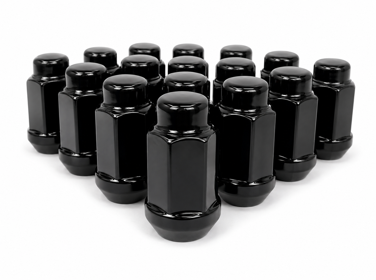 24 Black Lug Nuts | 14X1.5 | Chevy Gmc Silverado Hummer | 6X5.5 + 6X139.7 6 Lug