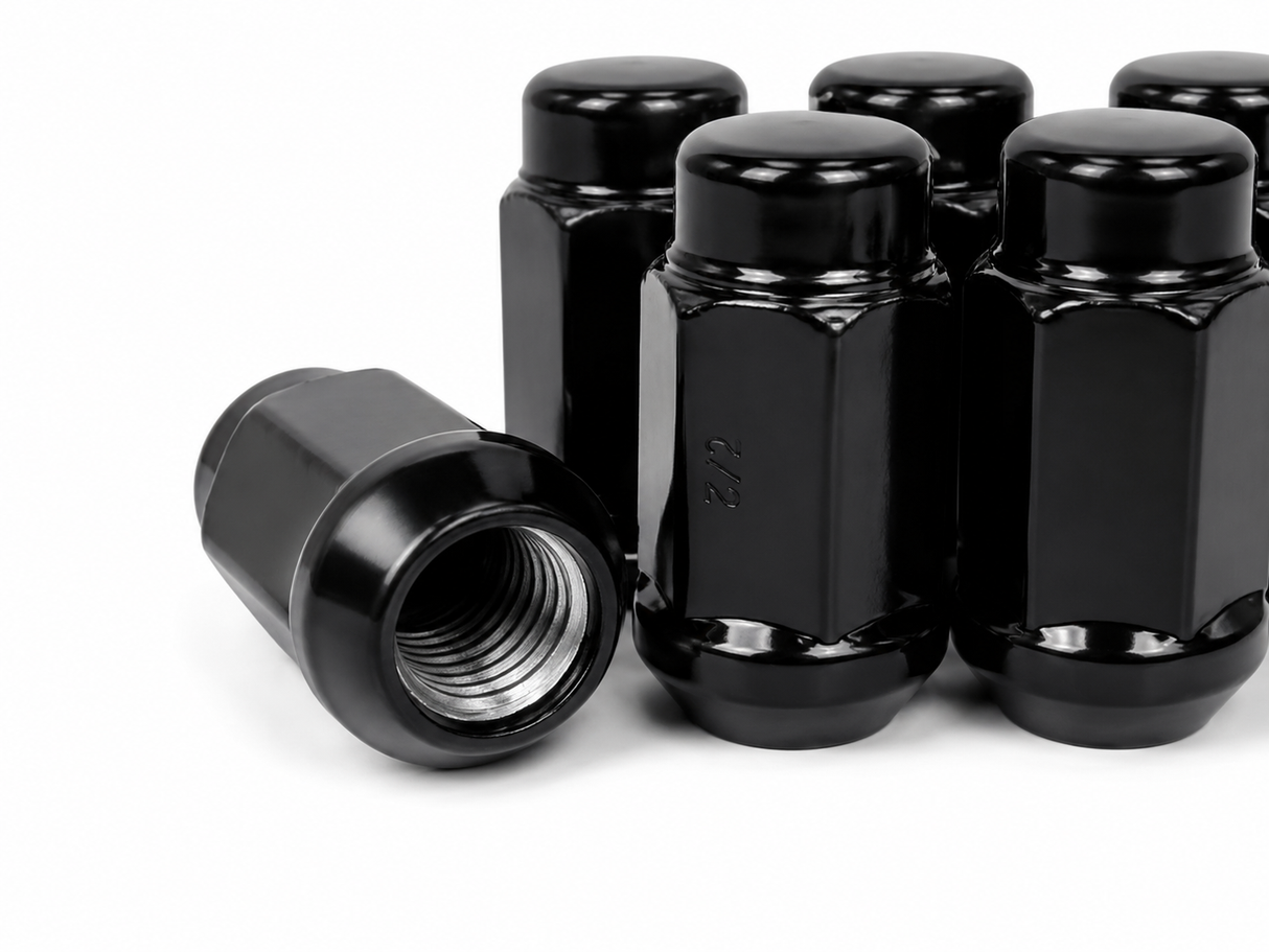 32 Black Bulge Acorn Lug Nuts 1.9" Tall | 9/16"-18 | Dodge, Chevy, Ford F-250, F-350, RAM,