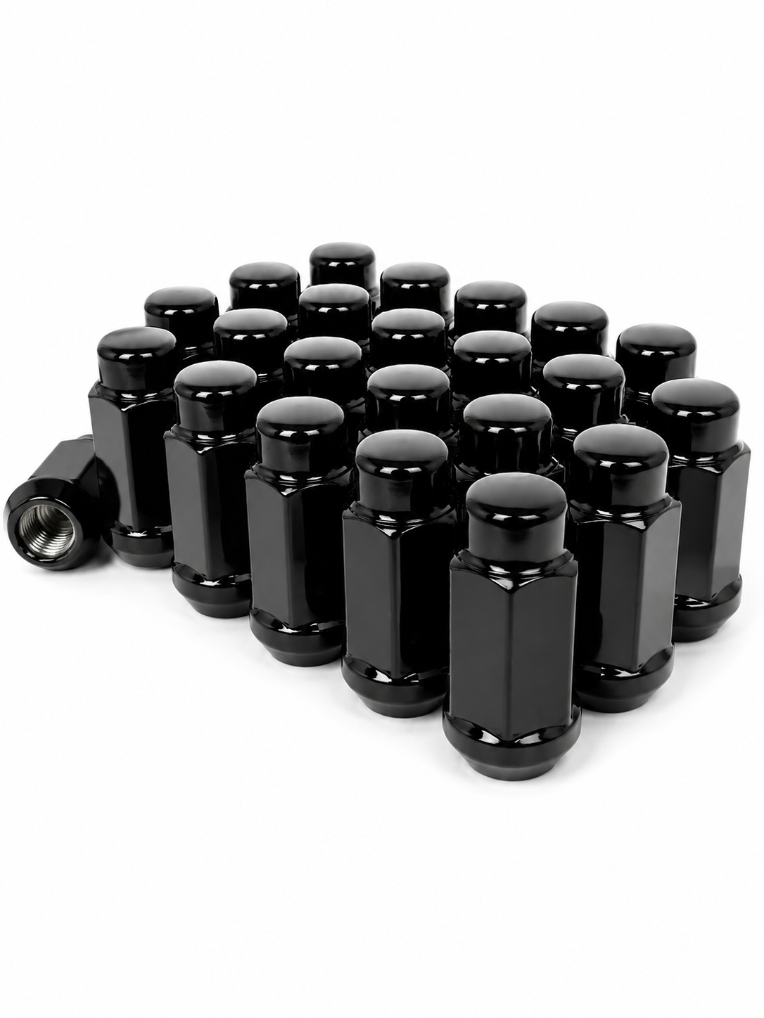 32 Black Bulge Acorn Lug Nuts 1.9" Tall | 9/16"-18 | Dodge, Chevy, Ford F-250, F-350, RAM,