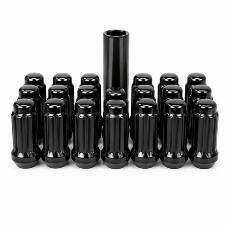 32x Dodge Ram 6 Spline Gorilla Style Lug Nuts 2500 3500 14x1.5 Black With 2 Keys - SET Group USA