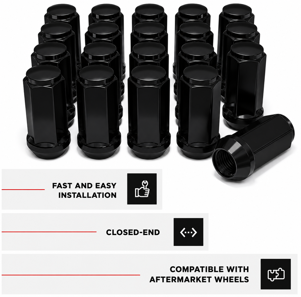 32 Black Truck Lug Nuts | 14X1.5 | 8X6.5 | Chevy Gmc | Silverado Hummer | 6X5.5