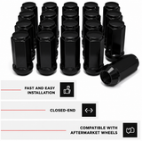 20 Black Lug Nuts | 14X1.5 | Dodge Magnum | Chrysler 300 | Chevy Camaro | 5X4.5