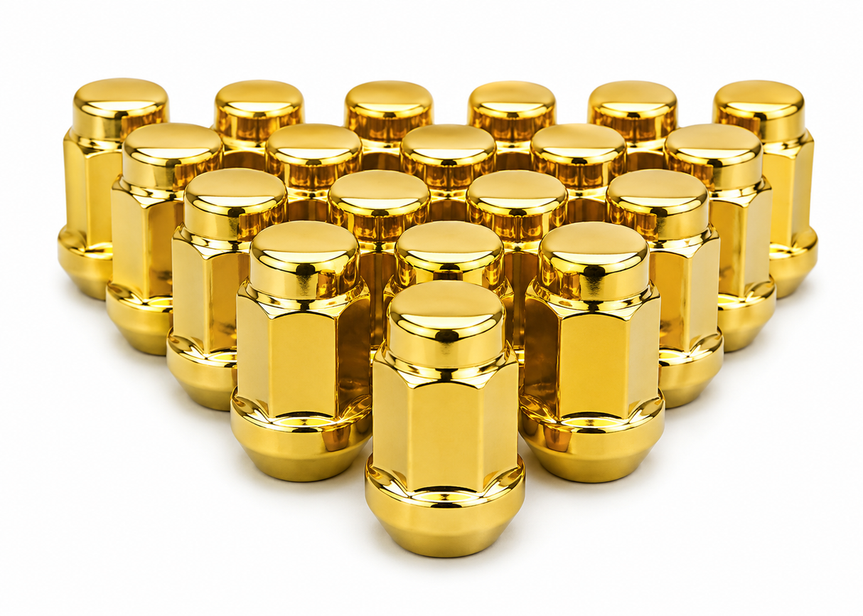 23 Jeep Gold Lug Nuts | 1/2-20 | Closed End 5X5, 5X4.5, 5X5.5 Bulge Acorn Lugs