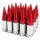 23 JEEP CHROME / RED SPIKE LUG NUTS 1/2"X20 THREADS | WRANGLER, RUBICON, TJ, YJ, JK, CJ