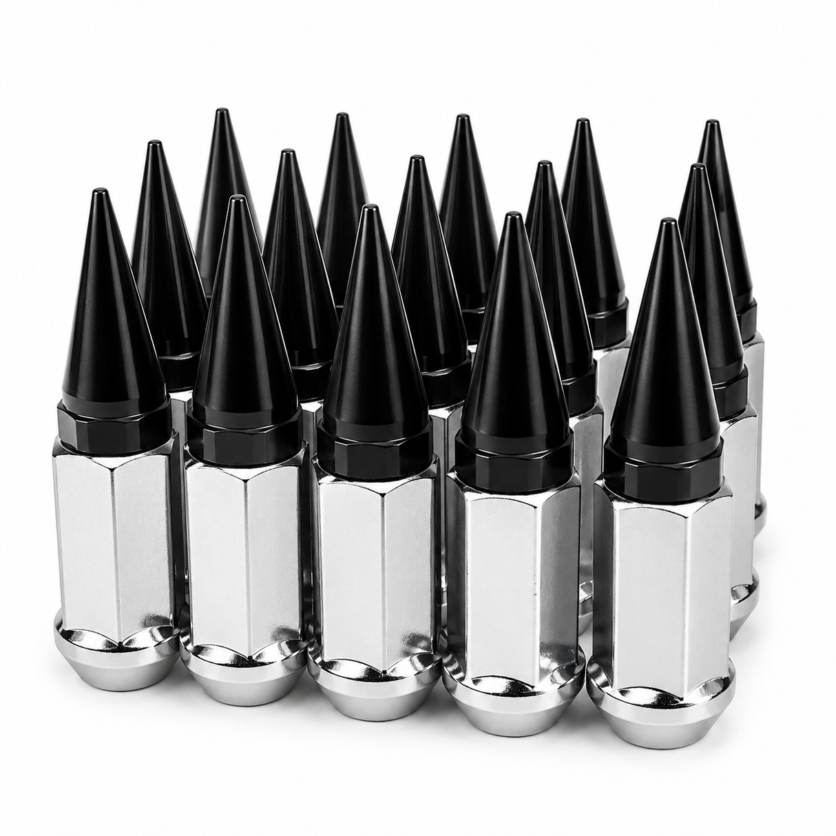 32 CHROME BLACK SPIKED EXTENDED LUG NUTS 14x1.5 OFFROAD SPIKE LUG NUTS