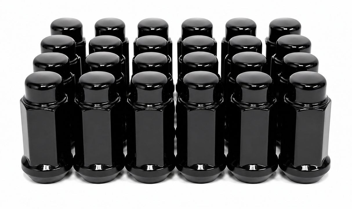 24 Black Truck Lug Nuts | 14X1.5 | Escalade, Silverado, Yukon Land Cruiser 6X5.5