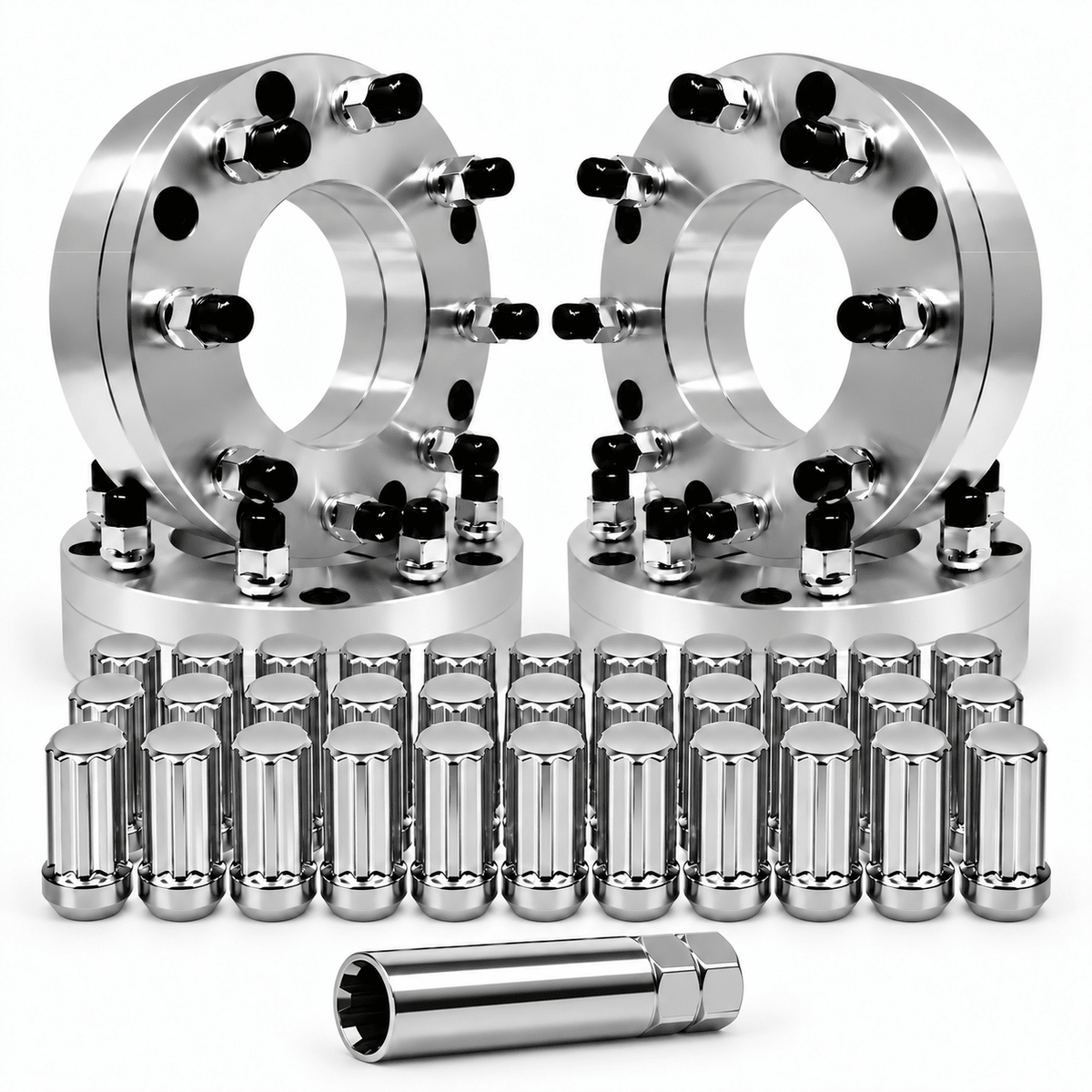 Toyota 6x5.5 To 8x170 Wheel Adapters 2 Inch +32 Free chrome Spline Lugs 50mm 14x1.5 Studs & Lugs 108mm Bore For All Toyota Truck Clearance Tacoma, 4Runner, Tundra, Pickup, Sequoia, Land Cruiser, FJ Cruiser, T100 - SET Group USA