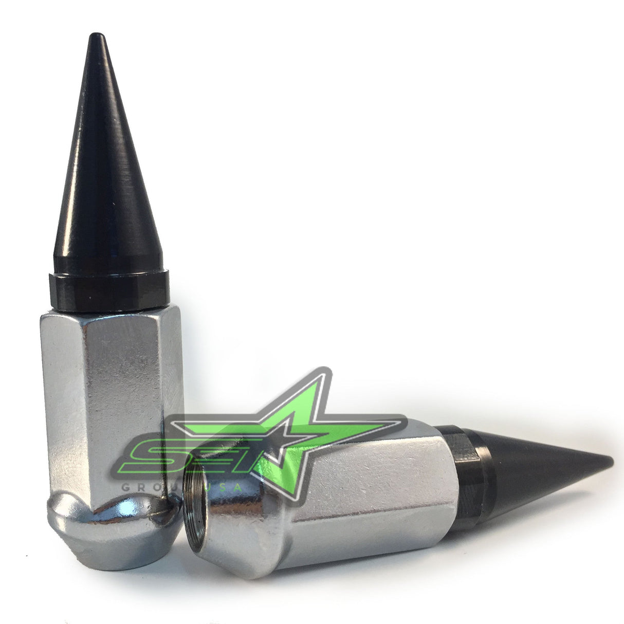 20 SILVER / BLACK SPIKED EXTENDED LUG NUTS 1/2-20 SPIKE LUG NUTS