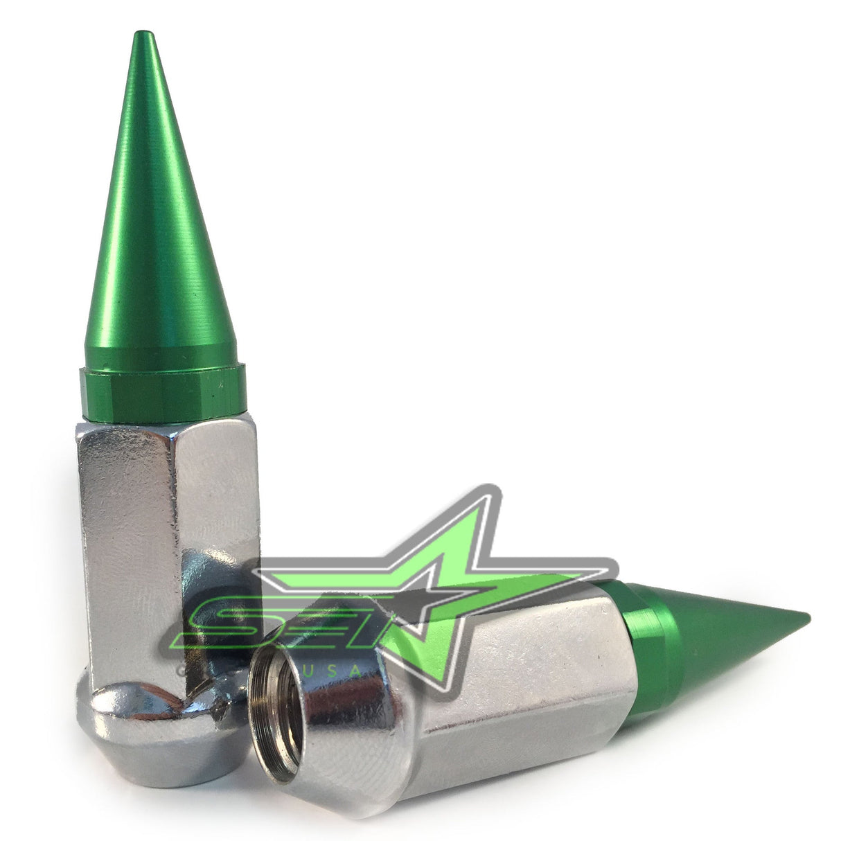 20 CHROME GREEN SPIKED EXTENDED LUG NUTS 1/2-20 SPIKE LUG NUTS