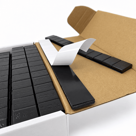 1 Box Of Black Wheel Weights | 1/4 Oz (0.25) | Stick-On Adhesive Tape | 624 Pcs - SET Group USA