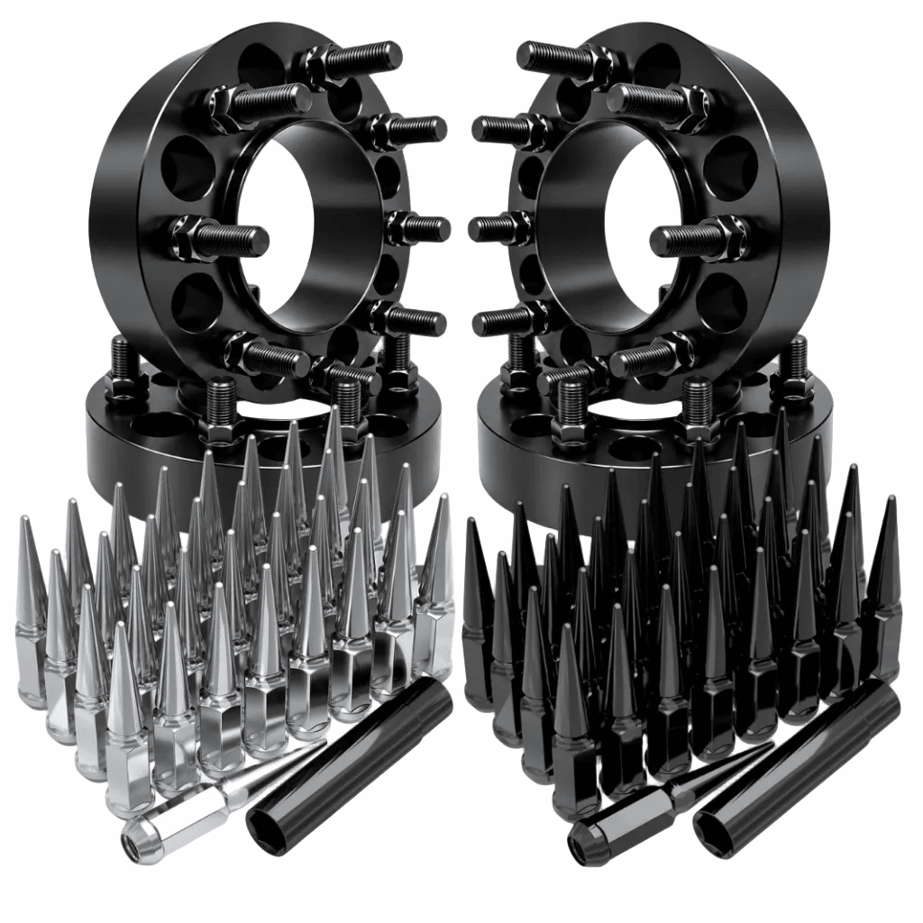 4x Hub & Wheel Centric Spacers 8x170 Ford F-250 F-350 Super Duty & Excursion 1999–2002 Non-Dually, 2" (50mm), M14x2.0 Studs & Nuts, 124.9mm Bore & Lip, Forged 6061-T6 Anodized Aluminum, Plus 32x Free Black or Chrome Spike Lug Nuts - SET Group USA