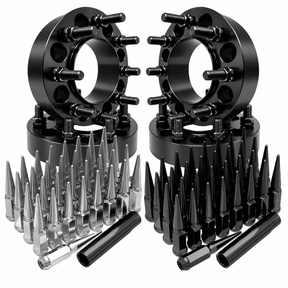 4x Hub & Wheel Centric Spacers 8x170 Ford F-250 F-350 Super Duty & Excursion 1999–2002 Non-Dually, 2" (50mm), M14x2.0 Studs & Nuts, 124.9mm Bore & Lip, Forged 6061-T6 Anodized Aluminum, Plus 32x Free Black or Chrome Spike Lug Nuts - SET Group USA
