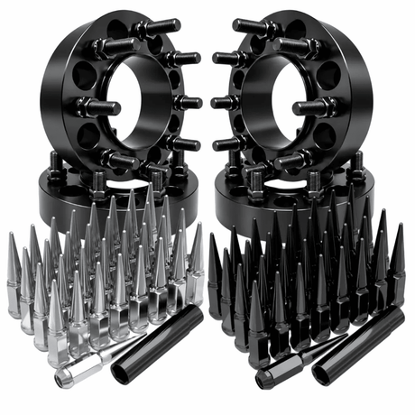 4x Hub & Wheel Centric Spacers 8x170 Ford F-250 F-350 Super Duty & Excursion 1999–2002 Non-Dually, 2" (50mm), M14x2.0 Studs & Nuts, 124.9mm Bore & Lip, Forged 6061-T6 Anodized Aluminum, Plus 32x Free Black or Chrome Spike Lug Nuts - SET Group USA