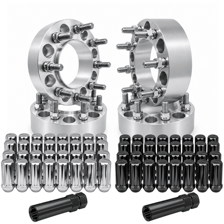 4x 8x170 Wheel Spacers Ford F-250/F-350 2003+, 2" inch, 2 Hub & Wheel Centric Fronts + 2 Lug Centric Rears, M14x1.5 + 32 Free Black or Chrome Spline Lug Nuts - SET Group USA