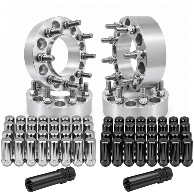 4x 8x170 Wheel Spacers Ford F-250/F-350 2003+, 2" inch, 2 Hub & Wheel Centric Fronts + 2 Lug Centric Rears, M14x1.5 + 32 Free Black or Chrome Spline Lug Nuts - SET Group USA