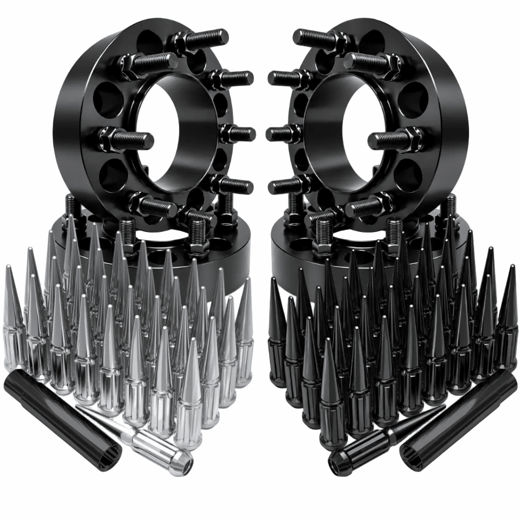 4x Hub & Wheel Centric Spacers 8x180 Chevy Silverado & GMC Sierra 2500 3500 HD 2011 & Newer SRW, 2" (50mm), M14x1.5 Studs & Nuts, 124.1mm Bore & Lip, Forged 6061-T6 Billet Aluminum, Plus Free Black or Chrome Spline Spike Lug nuts - SET Group USA