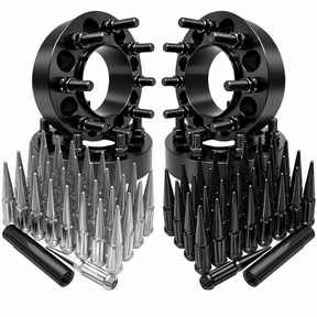 4x Hub & Wheel Centric Spacers 8x180 Chevy Silverado & GMC Sierra 2500 3500 HD 2011 & Newer SRW, 2" (50mm), M14x1.5 Studs & Nuts, 124.1mm Bore & Lip, Forged 6061-T6 Billet Aluminum, Plus Free Black or Chrome Spline Spike Lug nuts - SET Group USA