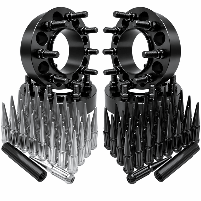 4x Hub & Wheel Centric Spacers 8x180 Chevy Silverado & GMC Sierra 2500 3500 HD 2011 & Newer SRW, 2" (50mm), M14x1.5 Studs & Nuts, 124.1mm Bore & Lip, Forged 6061-T6 Billet Aluminum, Plus Free Black or Chrome Spline Spike Lug nuts - SET Group USA