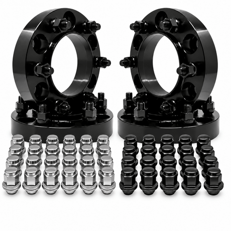 4x Hub Centric Wheel Spacers 6x5.5 (6x139.7) Toyota Tacoma, 4Runner, FJ Cruiser, Land Cruiser, Tundra, Lexus GX, 1"-2", M12x1.5 Studs, 106mm Bore & Lip, Forged 6061-T6 Aluminum, Plus Free 20x 12x1.5 Black or Chrome OEM Toyota/Lexus Style Mag Lug Nuts - SET Group USA