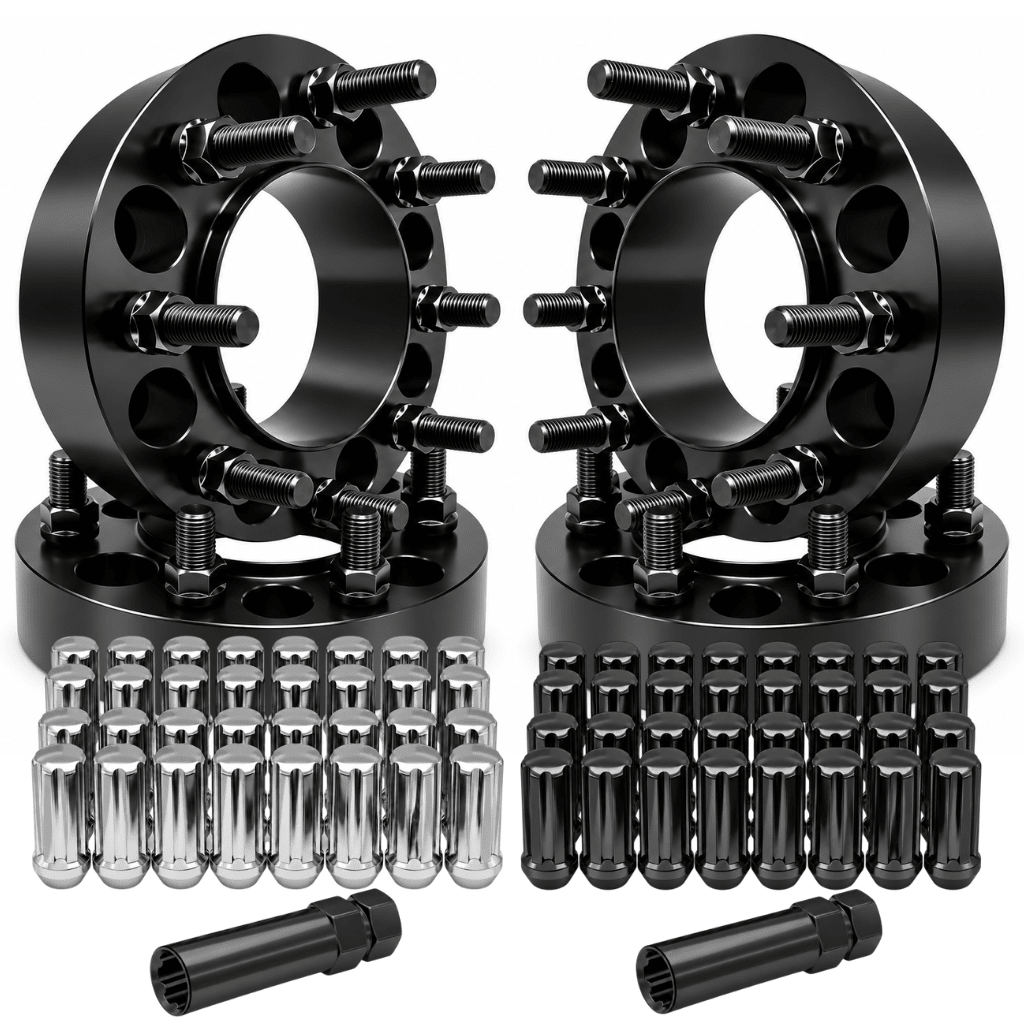 4x Hub & Wheel Centric Spacers 8x180 Chevy Silverado & GMC Sierra 2500 3500 HD 2011 & Newer SRW, 2" (50mm), M14x1.5 Studs & Nuts, 124.1mm Bore & Lip, Forged 6061-T6 Billet Aluminum, Plus Free Black or Chrome Spline Lug Nuts - SET Group USA