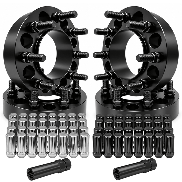 4x Hub & Wheel Centric Spacers 8x180 Chevy Silverado & GMC Sierra 2500 3500 HD 2011 & Newer SRW, 2" (50mm), M14x1.5 Studs & Nuts, 124.1mm Bore & Lip, Forged 6061-T6 Billet Aluminum, Plus Free Black or Chrome Spline Lug Nuts - SET Group USA